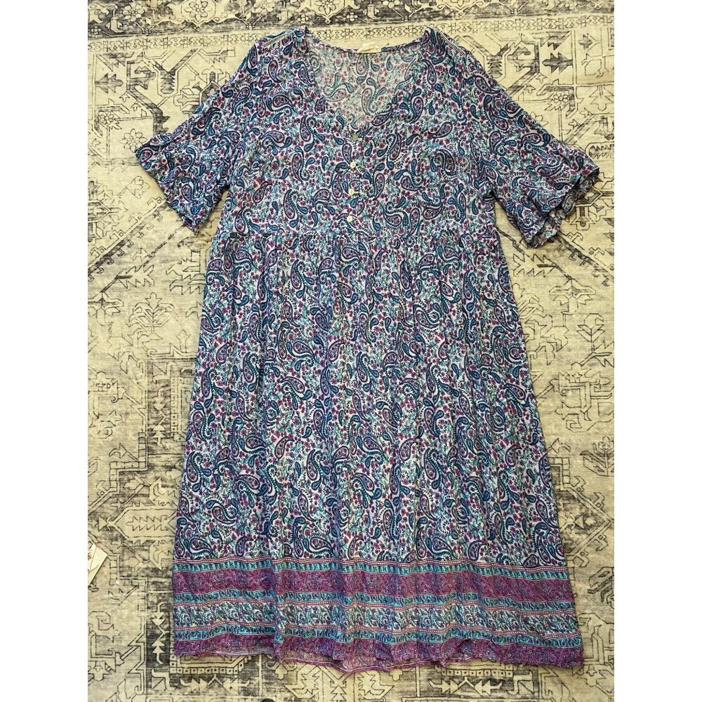 Chic Soul Womens Plus 2X‎ Boho Paisley Print Dress V-Neck Button Front Flowy Fit